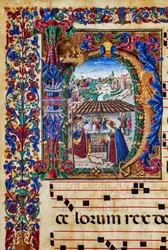 Bibliothèque Piccolomini : livre de chœur, cod. 2.B, ff. 5v avec « Nativité » (détail)