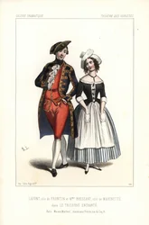 Pierre-Chéri Lafont dans le rôle de Frontin et Madame Bressant ou Augustine Dupont en tant que Marinette dans "Le Tricorne Enchanté" de Théophile Gautier, Théâtre des Variétés