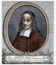 Portrait de Philipp Jacob Spener (Philippe Jacques Spener) (1635-1705) théologien luthérien fondateur du piétisme (piétisme) Gravure de « Germania » par Johannes Scherr 1880.