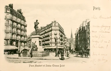 Place Maubert, Statue Étienne Dolet, Paris, Seine, Île-de-France, France