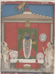 Prêtre adorant une image de Shri Nathaji, milieu du 19e siècle