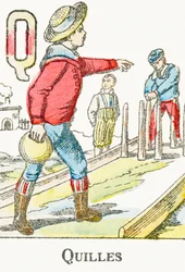 Q : Quilles - Gravure extraite de "Alphabet des jeux", vers 1890