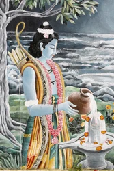 Rama versant du lait sur le lingam de Shiva. Pashupatinah, Katmandou, Népal