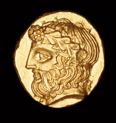 Pièce de monnaie grecque ancienne rare, or, thasos hémidrachme, Dionysos Dieu du Vin vers 380 av. J.-C.