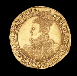 Rare pièce anglaise, portrait de la reine Élisabeth I, livre d