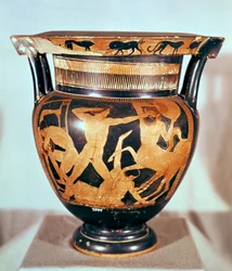 Vase à figures rouges représentant la bataille entre les Centaures et les Lapithes, grec (poterie)