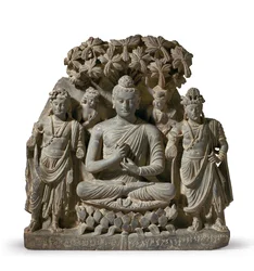 Triade en relief de Bouddha Shakyamuni avec Bodhisattvas