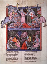 Roland soufflant dans son cor à Roncevaux