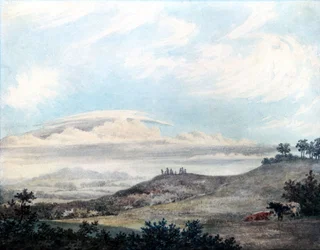 Paysage rural et étude de nuages par Luke Howard, vers 1808-1811