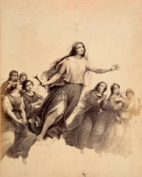 Sainte Lucie, une torche à la main, volant à travers le firmament de l