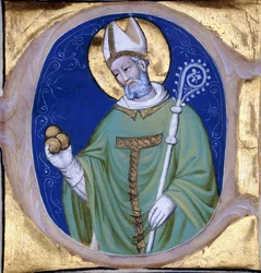 Saint Nicolas de Myre, initiale historiée "C", d