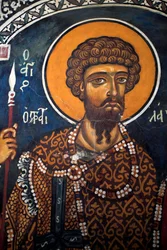 Saint Théodore Statelates, fresque byzantine du 14e siècle (1332), église de la Vierge Phorbiotissa, Asinou, Chypre, églises peintes, site UNESCO, Troodos, Chypre