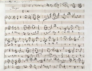 Page de partition musicale pour la fugue de Handel d