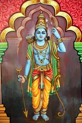 Temple hindou Sri Vadapathira Kaliamman. Avatar de Vishnu. Seigneur Rama, 7e incarnation. Singapour