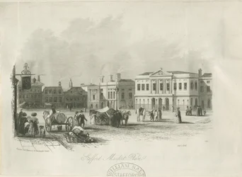 Stafford - Place du Marché : gravure, vers 1841