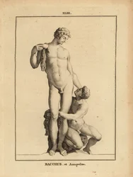 Statue de Bacchus, le dieu romain du vin, et son amant le jeune satyre Ampelus