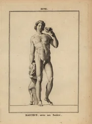 Statue de Bacchus, le dieu romain du vin, nu avec un satyre