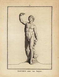Statue de Bacchus, le dieu romain du vin, nu avec un satyre