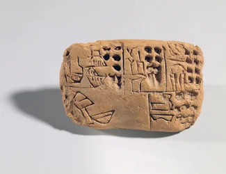 Tablette avec inscription pictographique, période protolittéraire, c.3300 av. J.-C. (argile)