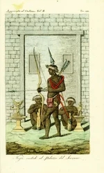 Gardes tatoués ou scarifiés à la porte du Palais de la Reine, Tandi, Angola