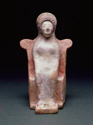 La déesse Athéna, grecque, vers 490 av. J.-C. (terre cuite et pigment)