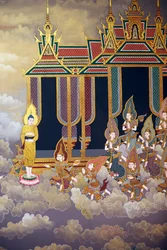 La vie du Bouddha, fresque murale, temple Wat Botum, Phnom Penh, 2022