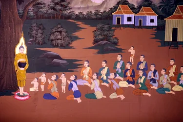La Vie du Bouddha, Fresque murale, Temple Wat Botum, Phnom Penh, 2022