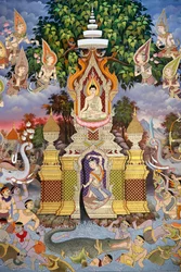 La vie du Bouddha, fresque murale, monastère Wat Maniratanaram, Phnom Penh, 2022