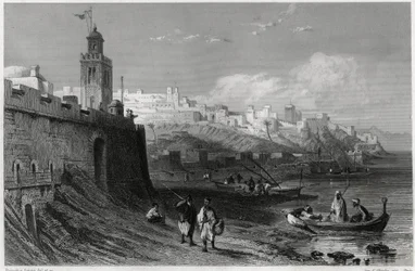Le port pittoresque de la ville fortifiée de Tanger au XIXe siècle, dans le livre sur la Méditerranée par Louis Enault