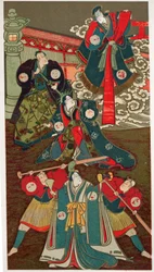 Scène de théâtre, combat de samouraïs