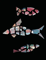 Trois fragments de mosaïque de poissons, période ptolémaïque-romaine