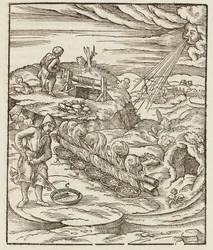 Traitement du bismuth - Gravure extraite de Description des minerais et des principales méthodes d