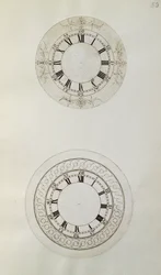 Deux conceptions pour grands cadrans de montre en émail, des notes et dessins mécaniques compilés par John Harrison (1693-1776) et son fils William (c.1726-72)