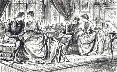 Deux jeunes couples pratiquant la chiromancie