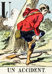U : Un accident - Alphabet de la chasse, c.1890 (gravure)