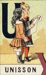 U : Unisson - Gravure extraite de ABCD des petites filles. Pellerin & Cie, imprimeur-éditeur, Épinal, vers 1890. Série A.