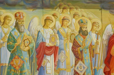 Ukraine, Kiev, Monastère orthodoxe Saint-Michel (orig1108, reconstr. 2001), fresque extérieure