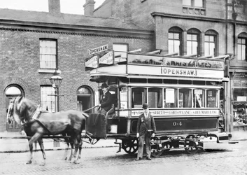 Royaume-Uni : Tramway ouvert à cheval à Manchester, vers 1890