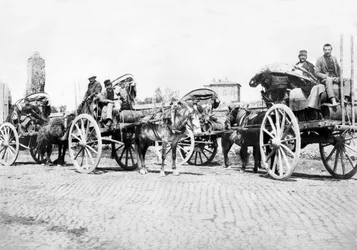 Royaume-Uni : Chariots de vin dans un vignoble. France, vers 1890