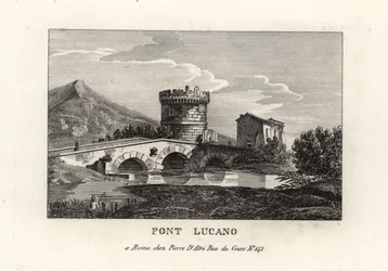 Vue du pont Lucano et du mausolée des Plautii, Pont Lucano ou Ponte Lucano, sur la route de Tivoli