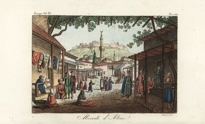 Vue du marché ou bazar à Athènes