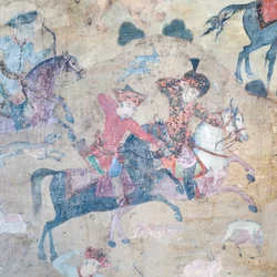 Peintures murales au portail de Qeysarieh, place Naqsh-e Jahan Imam, Esfahan, Iran