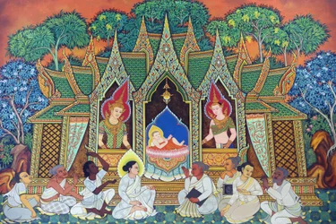 Temple bouddhiste thaïlandais Wat Ananda Metyarama. Naissance de Siddhartha Gautama (connu sous le nom de Bouddha), Singapour