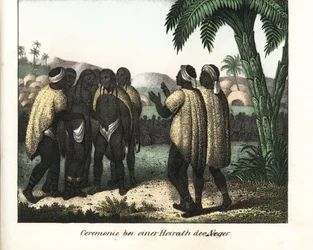 Cérémonie de mariage dans une tribu du Sénégal. Lithographie pour le livre : « Galerie complète en tableaux fidèles des peuples d