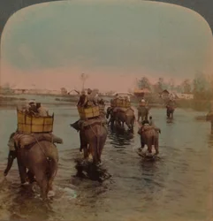 Retour au camp après une journée de chasse, jungle de Bebar, Inde, 1909