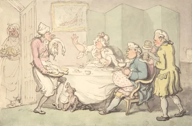 Un couple à table avec des serviteurs, 18e-19e siècle