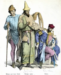 Costumes du 11ème siècle : riche juif et chevalier (gravure)