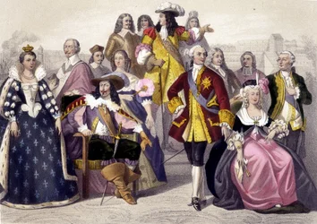 1610 à 1774. Marie de Médicis, Louis XIII, Louis XV, Marie-Antoinette et Louis XVI. Gravure du XIXe siècle