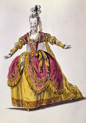 Costume de théâtre du 18ème siècle, gravure du 19ème siècle