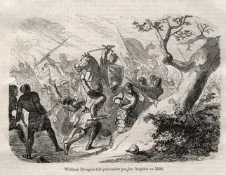 Arrestation de Sir William Douglas « le Hardi » (le Hardi), Seigneur de Douglas (1243 - 1298) en 1296 - gravure dans « Dictionnaire populaire illustré » - 1864 - par Joseph Decembre et Edmond Allonier